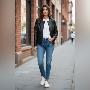 NWT Hillard & Hanson Lambskin Full Zip Leather Jacket Sz M $150 retail with tags